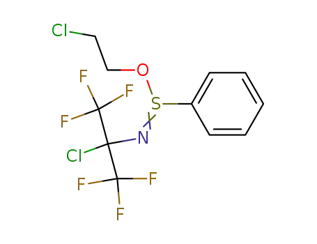 Molecular Structure of 91363-13-2 (Benzenesulfinimidic acid,
N-[1-chloro-2,2,2-trifluoro-1-(trifluoromethyl)ethyl]-, 2-chloroethyl ester)