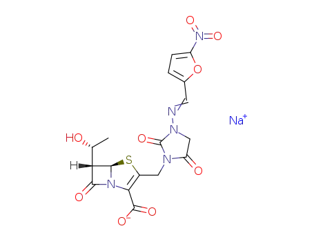 Sodium; (5R,6S)-6-((R)-1-hydroxy-ethyl)-3-(3-{[1-(5-nitro-furan-2-yl)-meth-(E)-ylidene]-amino}-2,5-dioxo-imidazolidin-1-ylmethyl)-7-oxo-4-thia-1-aza-bicyclo[3.2.0]hept-2-ene-2-carboxylate