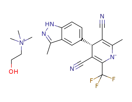 2-hydroxy-N,N,N-trimethylethanaminium (4R)-3,5-dicyano-2-methyl-4-(3-methyl-1H-indazol-5-yl)-6-(trifluoromethyl)-4H-pyridin-1-ide