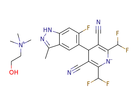 2-hydroxy-N,N,N-trimethylethanaminium 3,5-dicyano-2,6-bis(difluoromethyl)-4-(6-fluoro-3-methyl-1H-indazol-5-yl)-4H-pyridin-1-ide