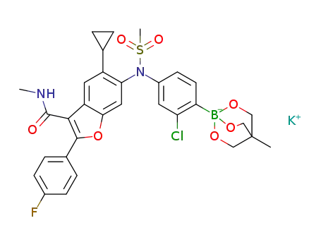 1-(2-chloro-4-(N-(5-cycloroyl-2-(4-fluorohenyl)-3-(methylcarbamoyl)benzofuran-6-yl)methylsulfonamido)henyl)-4-methyl-2,6,7-trioxa-1-borabicyclo[2.2.2]octan-1-uide potassium salt