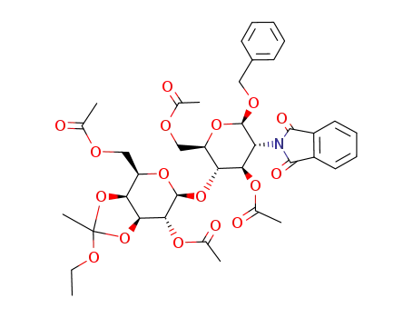 Acetic acid (2R,3S,4R,5R,6R)-3-((3aS,4R,6S,7R,7aS)-7-acetoxy-4-acetoxymethyl-2-ethoxy-2-methyl-tetrahydro-[1,3]dioxolo[4,5-c]pyran-6-yloxy)-2-acetoxymethyl-6-benzyloxy-5-(1,3-dioxo-1,3-dihydro-isoindol-2-yl)-tetrahydro-pyran-4-yl ester