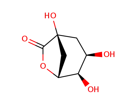 Molecular Structure of 665-27-0 (6-Oxabicyclo[3.2.1]octan-7-one, 1,3,4-trihydroxy-, (1S,3R,4R,5R)-)