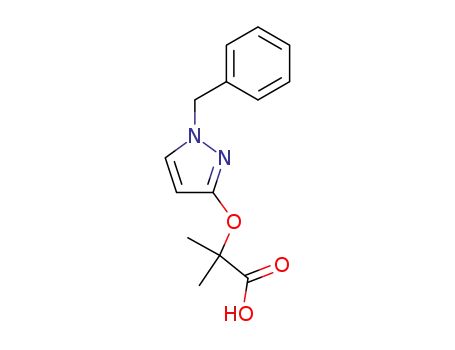 Molecular Structure of 62299-19-8 (Propanoic acid, 2-methyl-2-[[1-(phenylmethyl)-1H-pyrazol-3-yl]oxy]-)