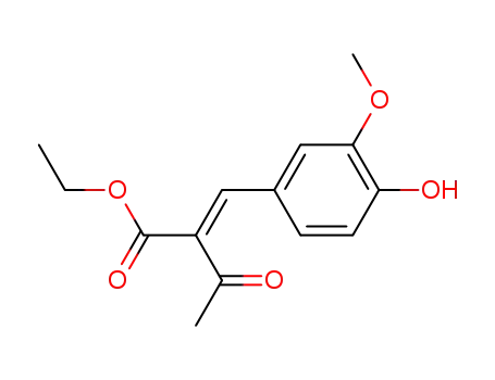 Molecular Structure of 89082-79-1 (Butanoic acid, 2-[(4-hydroxy-3-methoxyphenyl)methylene]-3-oxo-, ethyl
ester)