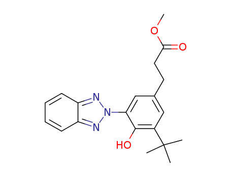84268-33-7,Benzenepropanoic acid, 3-(2H-benzotriazol-2-yl)-5-(1,1-dimethylethyl)-4-hydroxy-, methyl ester,2-[3'-tert-Butyl-2'-hydroxy-5'-(2-methoxycarbonylethyl)phenyl]benzotriazole;3-(2H-Benzotriazol-2-yl)-5-(1,1-dimethylethyl)-4-hydroxy-benzenepropanoic acid methyl ester;Tinuvin 1130;