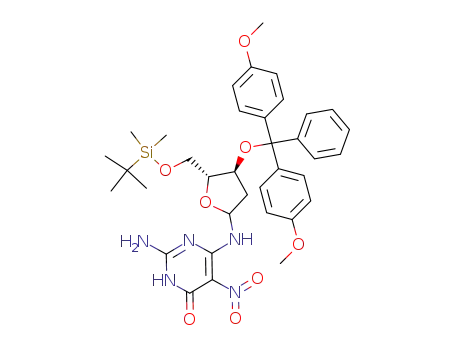 6-[2’-deoxy-3’-O-dimethoxytrityl-5’-O-tert-butyl(dimethyl)silyl-α,β-D-ribofuranose-1’-yl]amino-2-amino-5-nitropyrimidine-3H-4-one