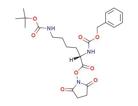 3338-34-9,Z-LYS(BOC)-OSU,Carbamicacid, [(1S)-5-[[(1,1-dimethylethoxy)carbonyl]amino]-1-[[(2,5-dioxo-1-pyrrolidinyl)oxy]carbonyl]pentyl]-,phenylmethyl ester (9CI); Carbamic acid,[5-[[(1,1-dimethylethoxy)carbonyl]amino]-1-[[(2,5-dioxo-1-pyrrolidinyl)oxy]carbonyl]pentyl]-,phenylmethyl ester, (S)-; Succinimide, N-[(N2,N6-dicarboxy-L-lysyl)oxy]-,N2-benzyl N6-tert-butyl ester (7CI); Succinimide,N-[(N2,N6-dicarboxy-L-lysyl)oxy]-, N2-benzyl tert-butyl ester (8CI); Lysine,N2,N6-dicarboxy-, N2-benzyl N6-tert-butyl ester, succinimido deriv., L- (8CI);N-(a)-Benzyloxycarbonyl-N-(e)-tert-butoxycarbonyl-L-lysinesuccinimido ester; NSC 334373