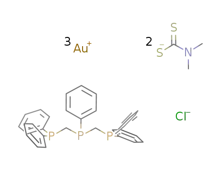 (Au3(μ-bis(diphenylphosphinomethyl)phenylphosphine)(μ-S2CNMe2)2Cl)
