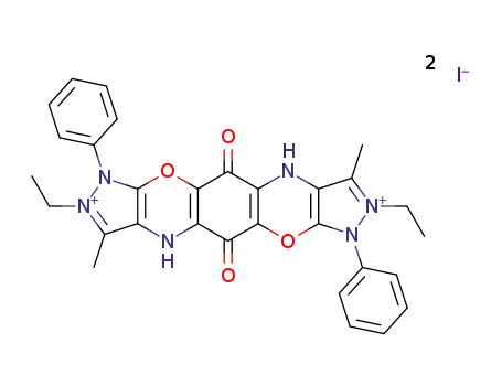 3,9-dimethyl-5,11-dioxo-1,7-diphenyl-2,8-diethyl-5,11-dihydrobenzo[2,3-b;2',3'-b']bis(pyrazolo[4,5-b]-1,4-oxazinium iodide)