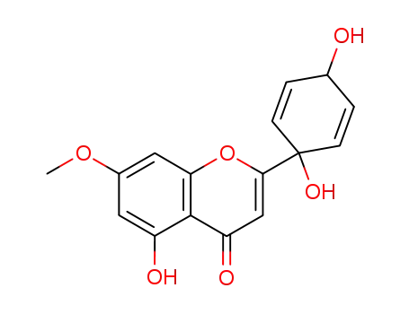 Molecular Structure of 74996-29-5 (5-Hydroxy-2-(1,4-dihydroxy-2,5-cyclohexadien-1-yl)-7-methoxy-4H-1-benzopyran-4-one)