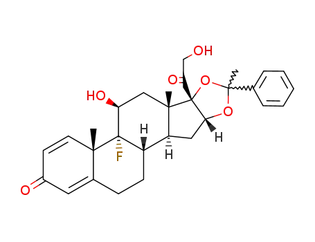 Molecular Structure of 3092-82-8 (Pregna-1,4-diene-3,20-dione,9-fluoro-11,21-dihydroxy-16,17-[(1-phenylethylidene)bis(oxy)]-, (11b,16a)- (9CI))