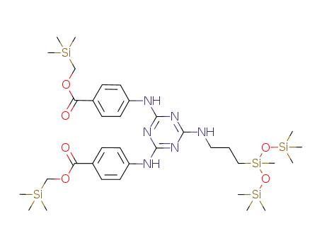 2,4-bis(methyltrimethyl-silyl 4’-diylaminobenzoate)-6-{[1,3,3,3-tetramethyl-1-[(trimethylsilyl)oxy]disiloxanyl]propyl-3-ylamino}-s-triazine