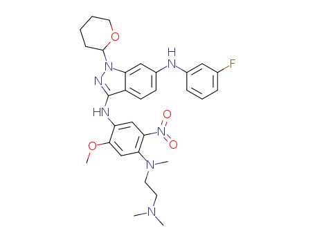 N3-(4-((2-(dimethylamino)ethyl)(methyl)amino)-2-methoxy-5-nitrophenyl)-N6-(3-fluorophenyl)-1-(tetrahydro-2H-pyran-2-yl)-1H-indazole-3,6-diamine