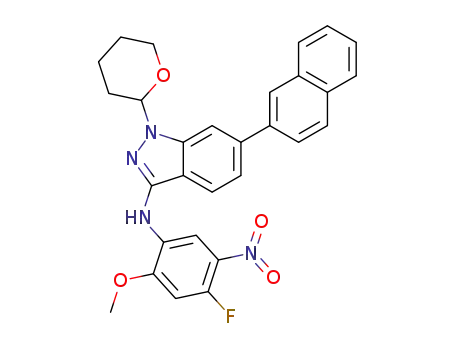 N-(4-fluoro-2-methoxy-5-nitrophenyl)-6-(naphthalen-2-yl)-1-(tetrahydro-2H-pyran-2-yl)-1H-indazol-3-amine
