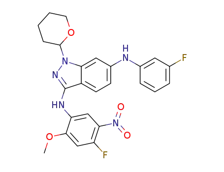 N3-(4-fluoro-2-methoxy-5-nitrophenyl)-N6-(3-fluorophenyl)-1-(tetrahydro-2H-pyran-2-yl)-1Hindazole-3,6-diamine
