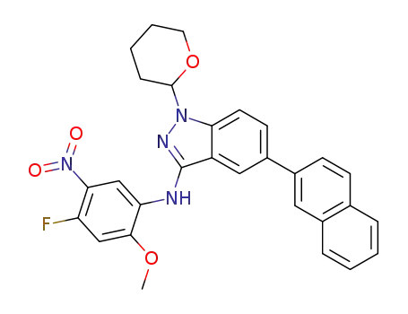 N-(4-fluoro-2-methoxy-5-nitrophenyl)-5-(naphthalen-2-yl)-1-(tetrahydro-2H-pyran-2-yl)-1H-indazol-3-amine
