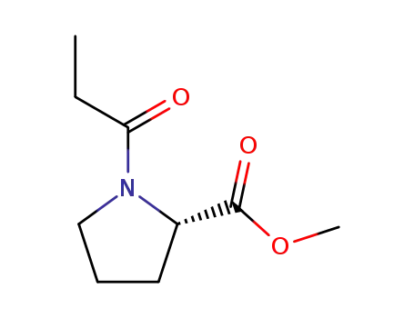 Molecular Structure of 75857-91-9 (L-Proline, 1-(1-oxopropyl)-, methyl ester)