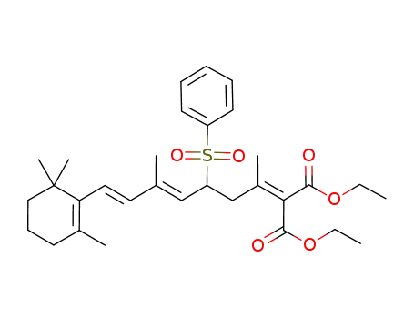 Molecular Structure of 777916-02-6 (Propanedioic acid,
[(4E,6E)-1,5-dimethyl-3-(phenylsulfonyl)-7-(2,6,6-trimethyl-1-cyclohexen
-1-yl)-4,6-heptadienylidene]-, diethyl ester)