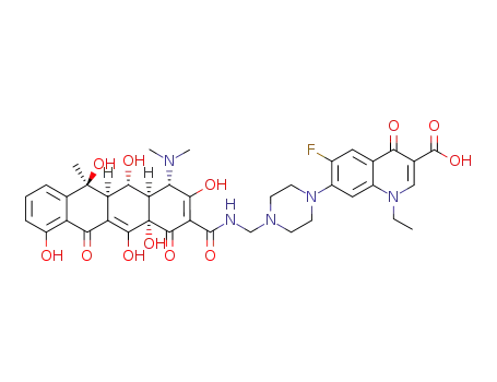 7-(4-{[(4-dimethylamino-3,5,6,10,12,12a-hexahydroxy-6-methyl-1,11-dioxo-1,4,4a,5,5a,6,11,12a-octahydro-naphthacene-2-carbonyl)-amino]-methyl}-piperazin-1-yl)-1-ethyl-6-fluoro-4-oxo-1,4-dihydro-quinoline-3-carboxylic acid