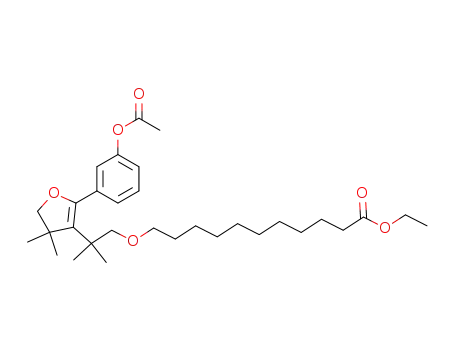 Molecular Structure of 594859-90-2 (Undecanoic acid,
11-[2-[2-[3-(acetyloxy)phenyl]-4,5-dihydro-4,4-dimethyl-3-furanyl]-2-meth
ylpropoxy]-, ethyl ester)