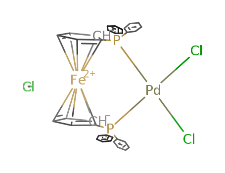 72287-26-4,[1,1'-Bis(diphenylphosphino)ferrocene]dichloropalladium(II),Palladium,[1,1'-bis(diphenylphosphino)ferrocene-P,P']dichloro-, (SP-4-2)-;Ferrocene,1,1'-bis(diphenylphosphino)-, palladium complex;(Bis(h5-(diphenylphosphino)cyclopentadienyl)iron)dichloropalladium;1,1'-Bis(diphenylphosphino)ferrocenedichloropalladium(II);1,1'-Bis(diphenylphosphino)ferrocenepalladium dichloride;Dichloro(diphenylphosphinoferrocene)palladium;Dichloro[1,1'-bis(diphenylphosphine)ferrocene]palladium(II);Dichloro[1,1'-bis(diphenylphosphino)ferrocene]palladium;Pd(dppf)Cl2;PdCl2(dppf);[1,1'-Bis(diphenylphosphino-kP)ferrocene]dichloropalladium;