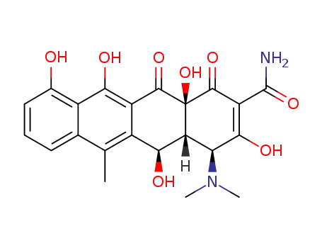 Molecular Structure of 4660-26-8 (2-Naphthacenecarboxamide,4-(dimethylamino)- 1,4,4a,5,12,12a-hexahydro-3,5,10,11,12a-pentahydroxy- 6-methyl-1,12-dioxo-,(4S,4aR,5R,- 12aS)- )