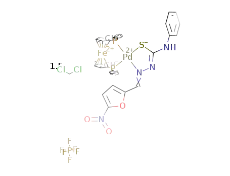 [palladium(II)(1,1’-bis(diphenylphosphino)ferrocene)(5-nitrofuryl-N-phenylthiosemicarbazonato)](hexafluorophosphate)*1.5(dichloromethane)