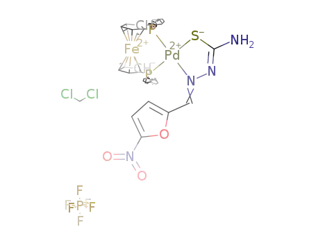 [palladium(II)(1,1’-bis(diphenylphosphino)ferrocene)(5-nitrofuryl-thiosemicarbazonato)](hexafluorophosphate) dichloromethane monosolvate