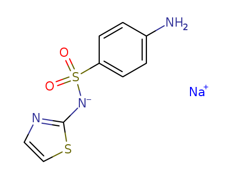 144-74-1,Sulfathiazole sodium,Benzenesulfonamide,4-amino-N-2-thiazolyl-, monosodium salt (9CI);Sodium norsulfazole;Sodium sulfathiazolate;Norsulfazole soluble;Sodium sulfathiazole;Soluble norsulfazole;Solublesulfathiazole;Soluthiazomide;Sulfathiazole sodium salt;Sulphathiazole sodium;2-(p-Amino-N-sodiobenzenesulfonamide)thiazole;2-(p-Aminobenzenesulfonamido)thiazole sodium salt;2-Sulfanilamidothiazolesodium salt;Norsulfazol sodium;Sodium 2-sulfanilamidothiazole;Norsulfazole sodium;Norsulfazole sodium salt;