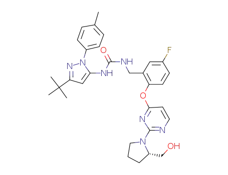 (S)-1-(5-fluoro-2-(2-(2-(hydroxymethyl)pyrrolidin-1-yl)pyrimidin-4-yloxy)benzyl)-3-(3-t-butyl-1-p-tolyl-1H-pyrazol-5-yl)urea
