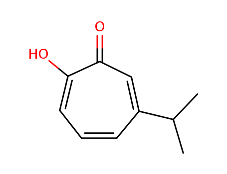 499-44-5,Hinokitiol,2,4,6-Cycloheptatrien-1-one,2-hydroxy-4-isopropyl- (6CI,8CI);2-Hydroxy-4-isopropyl-2,4,6-cycloheptatrien-1-one;4-Isopropyltropolone;6-Isopropyltropolone;HT-SF;Hinokitiol;Hyka 1;IPT;Kisei Pro-Sol N;NSC 18804;S-HT;b-Isopropyltropolon;b-Thujaplicin;b-Thujaplicine;