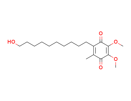 58186-27-9,Idebenone,2,5-Cyclohexadiene-1,4-dione,2-(10-hydroxydecyl)- 5,6-dimethoxy-3-methyl-;Idebenone (JAN);2,5-Cyclohexadiene-1,4-dione, 5,6-dimethoxy-2-(10-hydroxydecyl)-3-methyl-;6-(10-Hydroxydecyl)-2,3-dimethoxy-5-methyl-1,4-benzoquinone;CV 2619;Idebenone [GMP];2-(10-Hydroxydecyl)-5,6-dimethoxy-3-methyl-p-benzoquinone;Idebenonum [Latin];Idebenone [INN:JAN];Idebenona [GMP];Idebenona [Spanish];2-(10-hydroxydecyl)-5,6-dimethoxy-3-methyl-cyclohexa-2,5-diene-1,4-dione;Idenbenone;