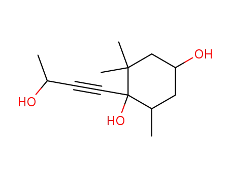 Molecular Structure of 32469-38-8 (1,4-Cyclohexanediol, 1-(3-hydroxy-1-butynyl)-2,2,6-trimethyl-)