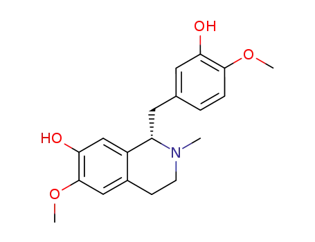 Molecular Structure of 485-19-8 ((S)-1,2,3,4-tetrahydro-1-[(3-hydroxy-4-methoxyphenyl)methyl]-6-methoxy-2-methylisoquinolin-7-ol)