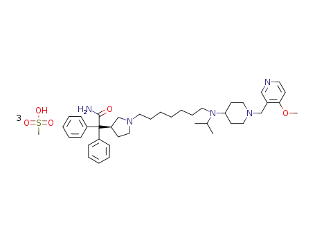 4-{N-[7-((3-(S)-1-carbamoyl-1,1-diphenylmethyl)pyrrolidin-1-yl)hept-1-yl]-N-(isopropyl)amino}-1-(4-methoxypyrid-3-ylmethyl)piperidine trimethanesulfonic acid salt