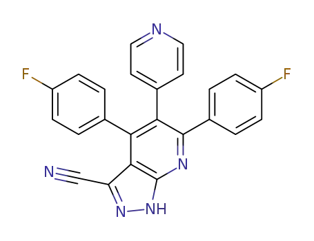 Molecular Structure of 755754-46-2 (1H-Pyrazolo[3,4-b]pyridine-3-carbonitrile,
4,6-bis(4-fluorophenyl)-5-(4-pyridinyl)-)