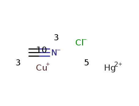 3Cu(1+)*5Hg(2+)*3Cl(1-)*10CN(1-)=Cu3Hg5Cl3(CN)10
