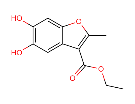 Molecular Structure of 83634-11-1 (3-Benzofurancarboxylic acid, 5,6-dihydroxy-2-methyl-, ethyl ester)
