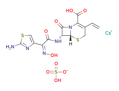 (-)-(6R,7R)-7-((Z)-2-(2-aminothiazole-4-yl)-2-hydroxyimino-acetylamino)-8-oxo-3-vinyl-5-thia-1-azabicyclo(4.2.0)oct-2-ene-2-carboxylic acid cesium hydrogen sulfate