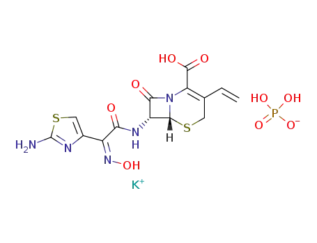 (-)-(6R,7R)-7-((Z)-2-(2-aminothiazole-4-yl)-2-hydroxyimino-acetylamino) 8-oxo-3-vinyl-5-thia-1-azabicyclo(4.2.0)oct-2-ene-2-carboxylic acid potassium dihydrogen phosphate