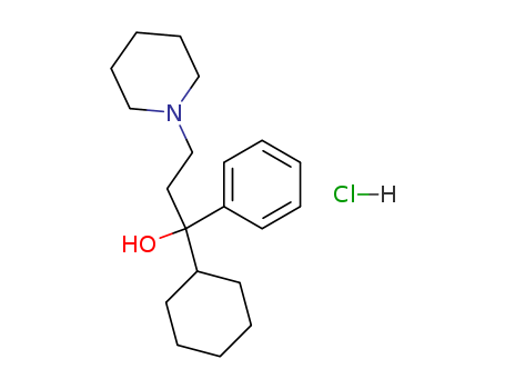 52-49-3,Benzhexol hydrochloride,1-Piperidinepropanol,a-cyclohexyl-a-phenyl-, hydrochloride(6CI,7CI,8CI,9CI);1-Phenyl-1-cyclohexyl-3-piperidyl-1-propanol hydrochloride;3-(1-Piperidyl)-1-cyclohexyl-1-phenyl-1-propanol hydrochloride;Benzhexolhydrochloride;Broflex;Paralest;Pargitan;Parkinol;Parkisan;Partigan;Pipanol;Sedrina;Trihexy;Trihexyphenidyl chlorhydrate;Triphedinon;Triphenidyl;Tsiklodol;a-Cyclohexyl-a-phenyl-1-piperidinepropanolhydrochloride;
