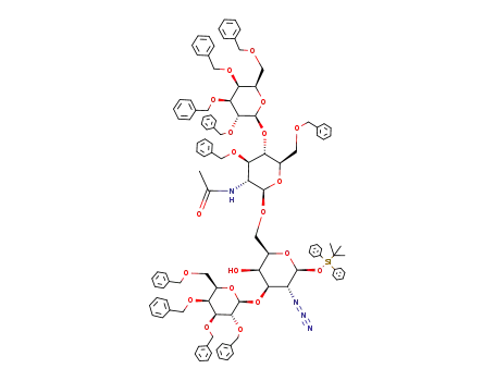 tert-butyldiphenylsilyl 2,3,4,6-tetra-O-benzyl-β-D-galactopyranosyl-(1->4)-2-acetamido-3,6-di-O-benzyl-2-deoxy-β-D-glucopyranosyl-(1->6)-[2,3,4,6-tetra-O-benzyl-β-D-galactopyranosyl-(1->3)]-2-azido-2-deoxy-β-D-galactopyranoside