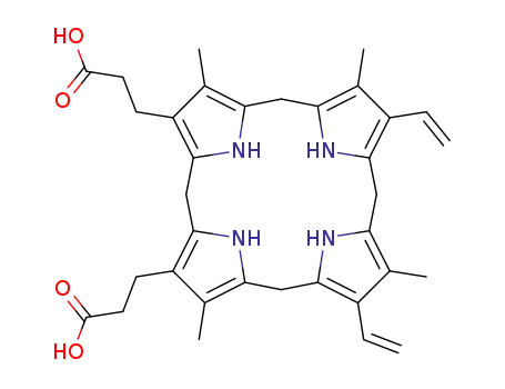 Molecular Structure of 7412-77-3 (7,12-diethenyl-3,8,13,17-tetramethyl-5,10,15,20,22,24-hexahydroporphyrin-2,18-dipropanoic acid)