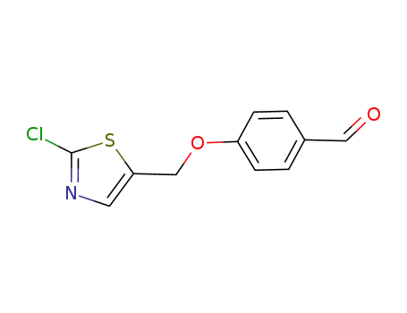 Molecular Structure of 338393-48-9 (4-[(2-CHLORO-1,3-THIAZOL-5-YL)METHOXY]BENZENECARBALDEHYDE)
