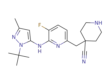 4-((6-(1-tert-butyl-3-methyl-1H-pyrazol-5-ylamino)-5-fluoropyridin-2-yl)methyl)piperidine-4-carbonitrile