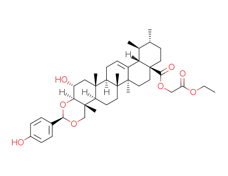 (2R,4aR,6aR,6bS,8aS,11R,12S,12aS,14bR,16R,16aR)-(2-ethoxy-2-oxoethyl)-16-hydroxy-2-(4-hydroxyphenyl)-4a,6a,6b,11,12,14b-hexamethyl-4a,4b,5,6,6a,6b,7,8,8a,9,10,11,12,12a,14,14a,14b,15,16,16a-icosahydro-4H-piceno[3,4-d][1,3]dioxine-8a-carboxylate