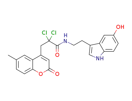 2,2-dichloro-N-(2-(5-hydroxy-1H-indol-3-yl)ethyl)-3-(6-methyl-2-oxo-2H-chromen-4-yl)propanamide