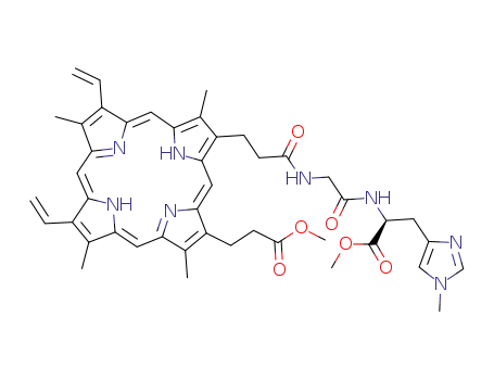 3,18-divinyl-8-(3-methoxycarbonyl)ethyl-12-(2-((O-methyl)(1-methyl)histidyl)glycineamideethyl)-2,7,13,17-tetramethyl-porphyrin