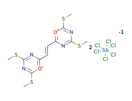 2,2'-(1,2-Ethendiyl)bis<4,6-bis(methylthio)-1,3,5-oxadiazinium>-dihexachloroantimonat(V)